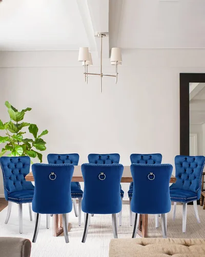 Vista 42 de Juego de 2 sillas de comedor de terciopelo con patas de madera, color beige Mid Century Modern Dining Chairs,Upholstered Chairs with Nailhead