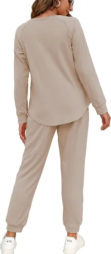 Vista 66 de Wiholl - Conjuntos de dos piezas para mujer: ropa cómoda con sudadera abotonada y pantalones deportivos con bolsillos