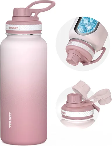 Vista 17 de TOURIT Botella de agua aislada de 24 onzas, botellas de agua de acero inoxidable con asa, botella de agua deportiva al vacío de doble pared, sin