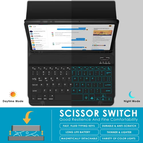 Vista 5 de DETUOSI Funda con teclado retroiluminado para Samsung Galaxy Tab A9 Plus/A9+ 5G de 11 pulgadas (SM-X210) 2023 Android Tablet con soporte para S Pen