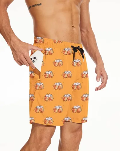 Vista 3 de Traje de baño para hombre con forro de compresión 2 en 1, de secado rápido, con bolsillos con cremallera
