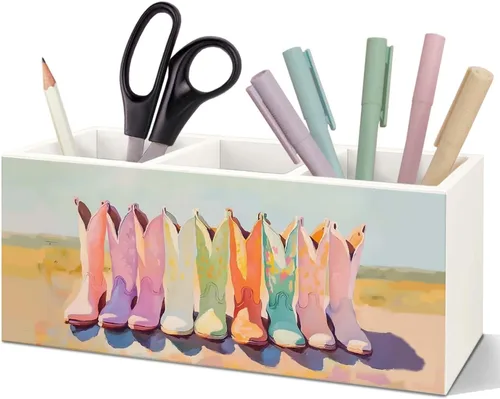 Vista 12 de SNNDER Soporte para bolígrafo de decoración de oficina occidental para escritorio, regalos occidentales para mujeres y hombres, organizador de Howdy