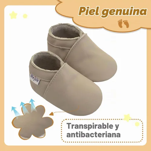 Vista 2 de Mejale - Zapatos de bebé, para niños pequeños, con suela suave de cuero, estilo mocasín, para pre-caminantes Beige