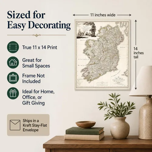 Vista 4 de Map of Ireland 1792 11x14 Unframed Poster, Antique 18th Century Irish Counties Cartography Print, Vintage Sepia Geography Art, King George III