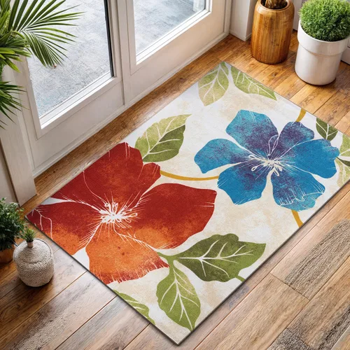 Vista 24 de CAMILSON Solana - Alfombra moderna con diseño floral de 2 x 3 pies, antideslizante y parte trasera de goma, negro - flores grises, alfombra