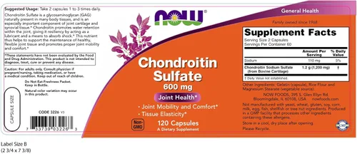 Vista 2 de NOW Foods Sulfato de condroitina 600 mg 120 cápsulas (paquete de 2)