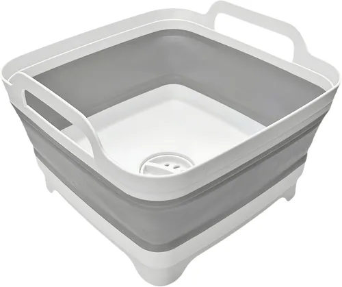 Vista 10 de Lavabo plegable de 9 L, tina plegable con tapón de drenaje, lavabo plegable portátil, fregadero de campamento para lavar platos, lavandería y uso