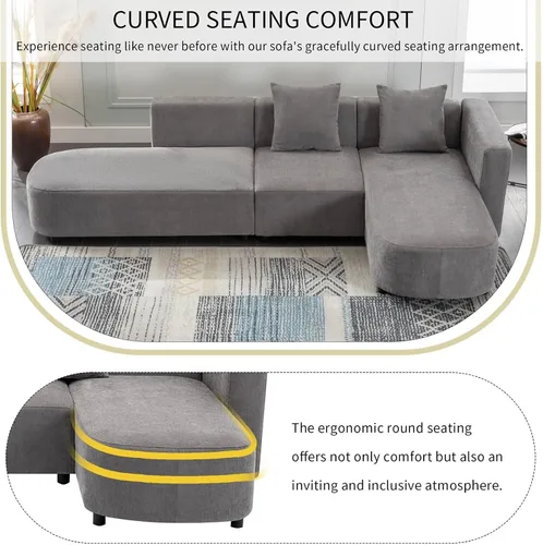 Vista 4 de Daesar Sofás modernos de lujo en forma de L, tapizado gris para espacios pequeños, sala de estar, dormitorio, estudio, apartamento
