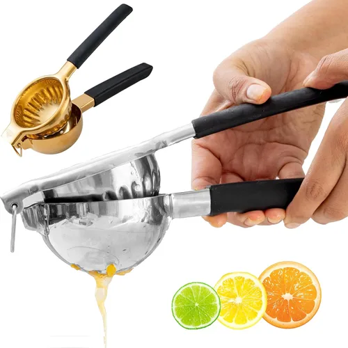 Vista 6 de Exprimidor de prensa a mano con barra para cócteles, resistente, acabado dorado Stainless Steel Lemon Squeezer, Grapefruit Reamer Bowl, Dishwasher