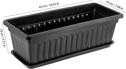 Vista 2 de Paquete de 6 cajas de flores de 17 pulgadas, macetas de plástico para verduras largas con bandeja, maceta negra para alféizar de ventana, patio