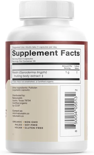 Vista 2 de Naturealm Suplemento de hongos Reishi – Cápsulas de extracto de hongo Reishi orgánico para bienestar y apoyo cognitivo – 90 cápsulas vegetarianas