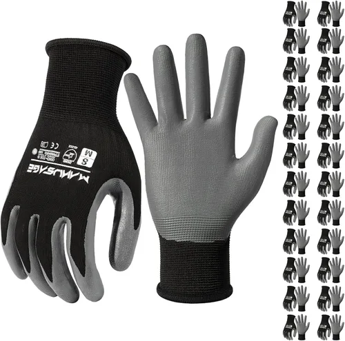 Vista 27 de MANUSAGE Guantes de trabajo de seguridad - Guante protector para hombres y mujeres - Protección de mano ultradelgada - Para construcción Negro