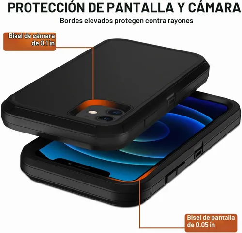 Vista 5 de Funda para iPhone 12, iPhone 12 Pro con funda de clip para cinturón, 2 protectores de pantalla, resistente grado militar, cuerpo completo, a prueba