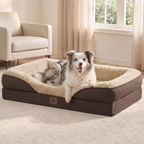 Vista 38 de EHEYCIGA Cama para perro de espuma viscoelástica para tamaño mediano, sofá ortopédico para perro con lados y forro impermeable, sofá cama lavable