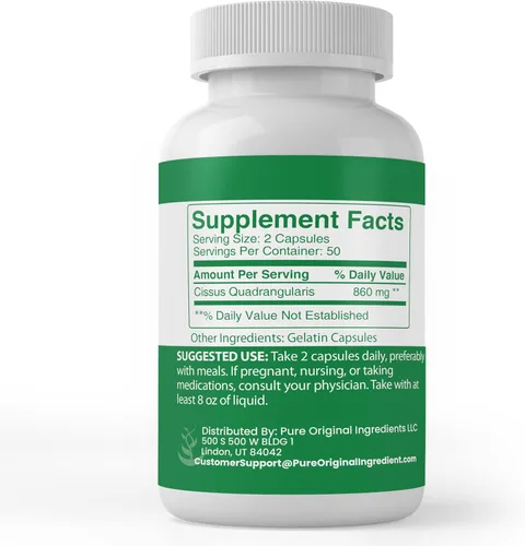 Vista 2 de PURE ORIGINAL INGREDIENTS Cissus Quadrangularis, (100 cápsulas) siempre puro, sin aditivos ni rellenos, verificado por laboratorio