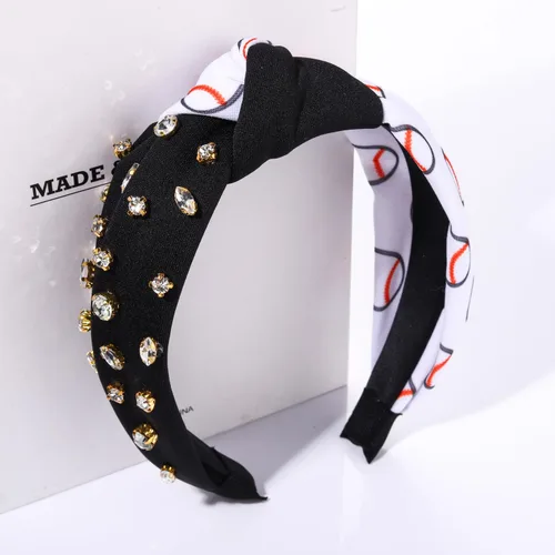 Vista 6 de Diademas para el día del partido, diadema de fútbol y béisbol para mujer, diadema anudada de cristal con diamantes de imitación, diadema con nudo