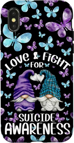Vista 5 de iPhone 16 Purple Gnome With Cute Butterfly Pattern Suicide Awareness Case