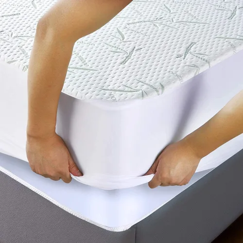 Vista 5 de Protector de colchón de viscosa de bambú de alta calidad, impermeable, sin vinilo, protector de colchón de tela de aire 3D, suave, transpirable, sin