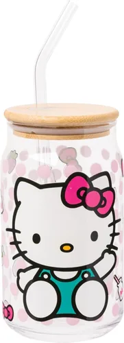 Vista 16 de Silver Buffalo Sanrio - Vaso de vidrio con tapa de bambú y sorbete de vidrio de fotos de Badtz-Maru, 16 onzas