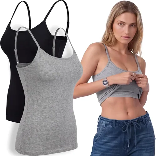Vista 71 de Emmalise Camiseta de mujer con brasier integrado, soporte de tela sin varillas, camisola corta