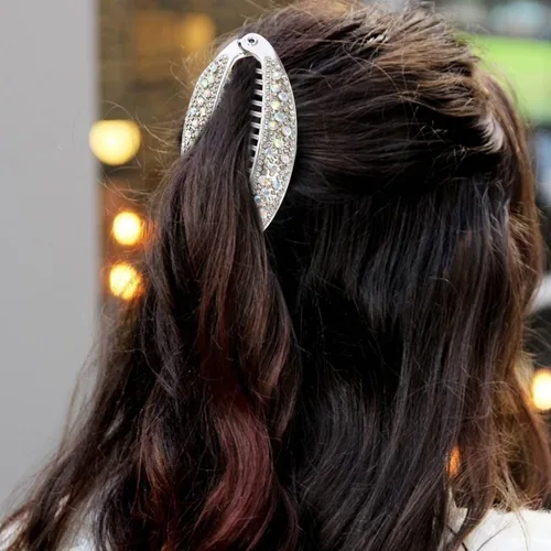Vista 3 de FRCOLOR 4 pinzas para el cabello con forma de pez, peines de resina con diamantes de imitación para el cabello, pinzas para cola de caballo