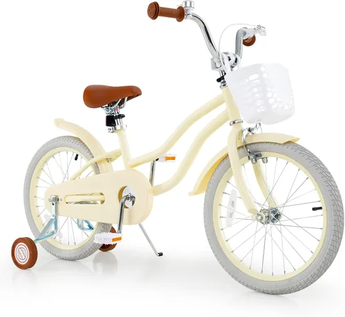 Vista 34 de COSTWAY Bicicleta para niños de 12, 14, 16, 18 pulgadas, bicicleta para niños con ruedas de entrenamiento, frenos de mano y posavasos, sillín