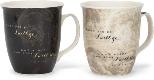 Vista 4 de Dicksons Where You Go Mr. and Mrs. Ruth 1:16 - Juego de 2 tazas de café de porcelana de hueso de 18 onzas
