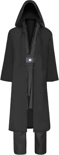 Vista 2 de Disfraz de caballero para hombre, túnica con capucha para Halloween, cosplay Negro