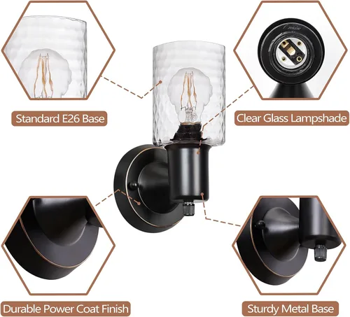 Vista 4 de Juego de 2 apliques de pared - Luces de tocador negras mate para baño, accesorios de luz de pared modernos con interruptor giratorio - Luz