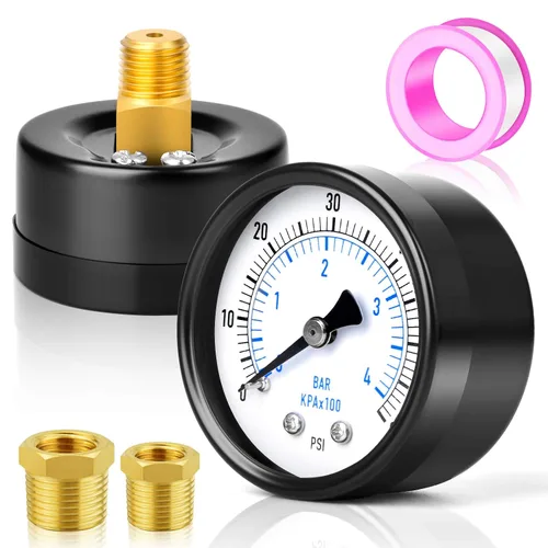 Vista 19 de MEANLIN MEASURE - Manómetro electromecánico de 2" de esfera con cara, NPT de 1/4 de pulgada, para bomba de pozo, con bujes hexagonales NPT de 1/2