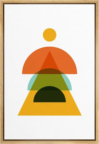 Vista 51 de bestdeal depot Lienzo enmarcado para pared, arte geométrico de sol y montaña, reflejo del mar, naturaleza, ilustraciones de área silvestre, arte
