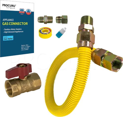 Vista 20 de PROCURU Conector de gas flexible universal FIP de 1 pulgada de diámetro exterior x 12 pulgadas (1 pie) x 3/4 pulgadas MIP x 3/4 pulgadas FIP