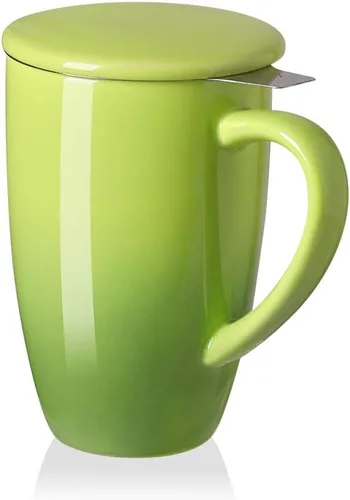 Vista 14 de Sweejar Taza de Té de Porcelana con Infusor y Tapa, Tetera con Filtro, Colador Infusor de Tazas de Té de Hojas Sueltas, 16 Fl Oz para Azul degradado