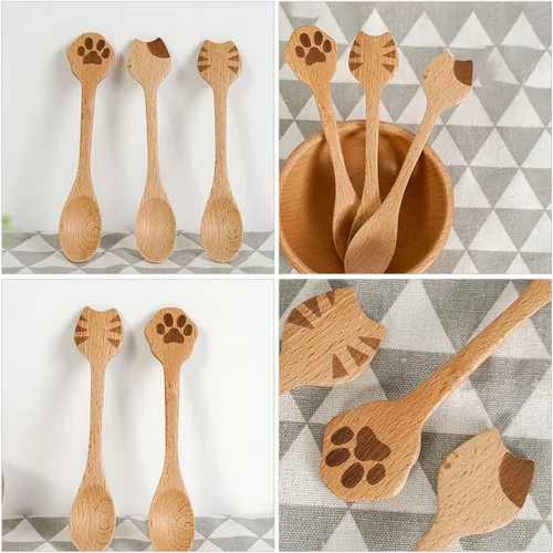 Vista 8 de Wooden Teaspoons for Coffee, Soup and Salad, Ergonomic Small Wooden Spoons Smooth Edges, Kitchen Utensils