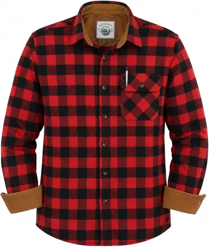 Vista 46 de Gioberti - Camisa a cuadros de franela cepillada de 100% algodón para hombre con contraste de pana Carbón vegetal
