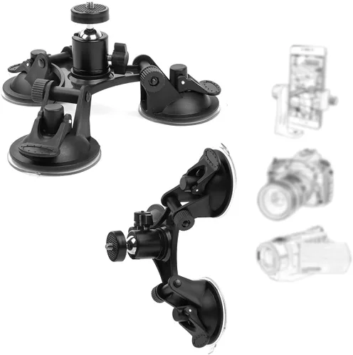 Vista 9 de Soporte de cámara para coche – Soporte de succión para cámara – Soporte de triple ventosa con cabeza roscada de 1/4 cabeza de bola de trípode de 360