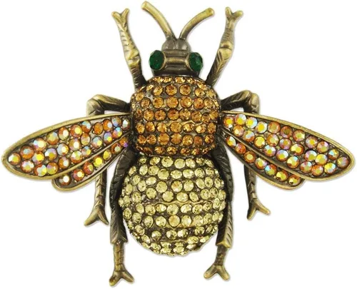 Vista 2 de Broche chapado en oro con cristales amarillos y diseño de BEE hecho con elementos de Swarovski