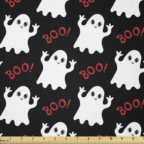 Vista 49 de Ambesonne The Yard, tela de calavera colorida con temática de Halloween, diseño de calavera y huesos cruzados, divertido estampado de dibujos