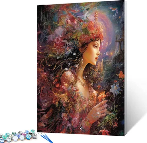 Vista 14 de Tucocoo Flower Woman - Pintura por números para adultos, kits de pintura al óleo digital sobre lienzo con pinceles y pigmento acrílico, hermosas
