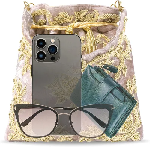 Vista 8 de Aheli Potli - Bolsas de noche para mujer bolso de mano étnico con cordón P71