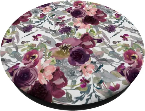 Vista 2 de PopSockets de flores florales color borgoña intercambiables PopGrip