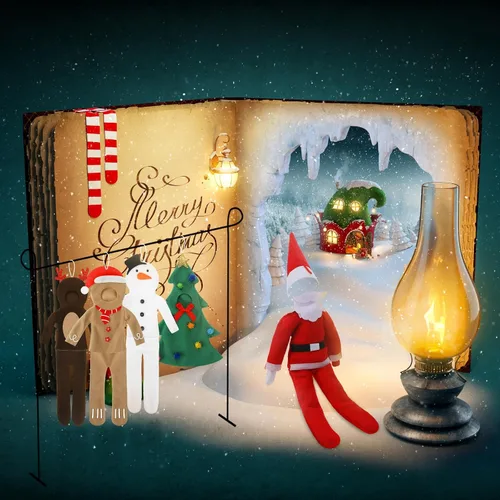 Vista 4 de HooLing Juego de 5 accesorios para muñecas, ropa de disfraz de Navidad, Papá Noel, alce, muñeco de nieve, pan de jengibre, árbol de Navidad, ropa