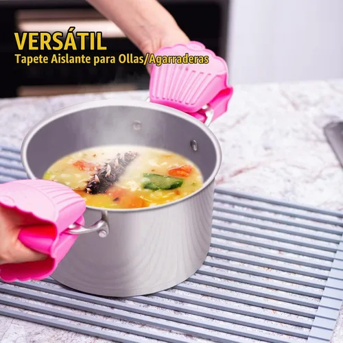 Vista 4 de Escurridor de platos enrollable multiusos de acero inoxidable recubierto de silicona sobre el fregadero, 17.2"X12.2", resistente al calor