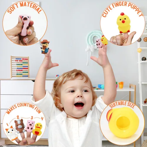 Vista 4 de Big Red Barn Toy Farm Animal Finger Puppets para niños de 1, 2, 3, 4, 5 años, juego de granja de simulación con granero y granjero, juguetes