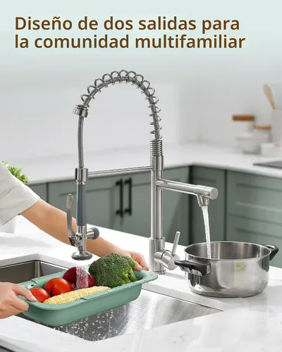 Vista 3 de Fapully - Grifo de fregadero de cocina comercial extraíble con espray níquel cepillado