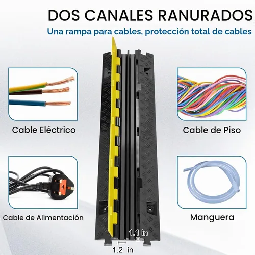 Vista 3 de VEVOR Rampa Protectora de Cables, 2 Canales, Capacidad de 22000 libras/eje, Cubierta Resistente de Cables de Alambre de TPU, Protector de Manguera