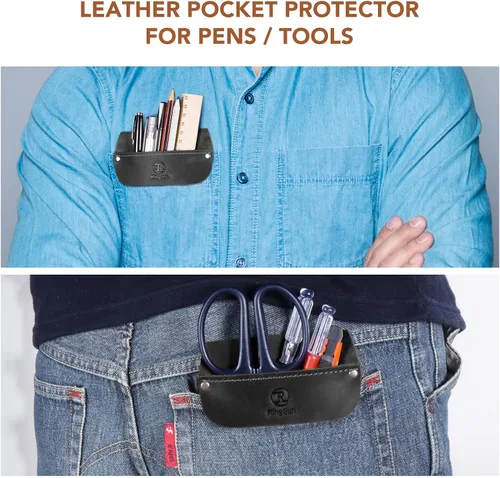 Vista 6 de RingSun Protector de bolsillo de cuero genuino para hombres, bolsa de herramientas duradera, protector de camisas de jeans para herramientas