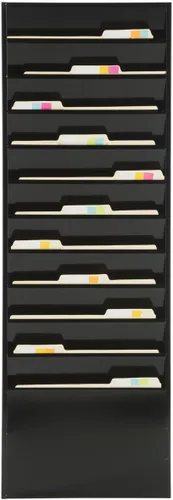 Vista 3 de Displays2go Estante para carpetas de archivos montado en la pared con 11 bolsillos escalonados Se adapta a tamaños de letra, magnético, de varios
