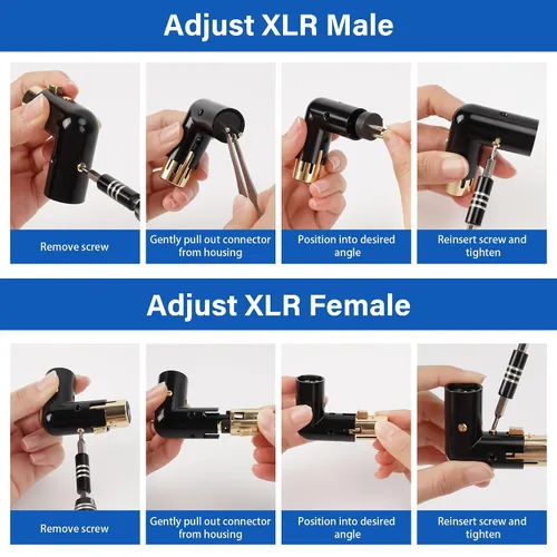 Vista 3 de Adaptador XLR de ángulo recto ajustable de 3 pines, conector de metal resistente chapado en oro XLR de 90 grados, extensor en forma de L