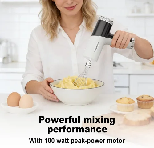 Vista 7 de Camic Electric Hand Mixer with 9 Speeds, Powerful Motor, Cordless Hand Mixer with Whisk, Dough Hook and Mixing Rod for Whipping Eggs, Cream, Butter